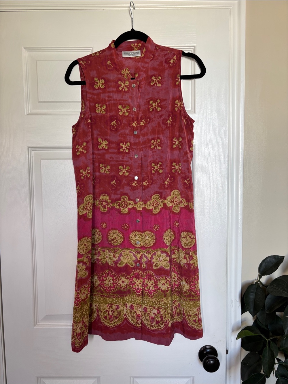 Amanda Smith Pink and Gold Sleeveless Embroidered Silk Midi Dress